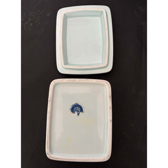 Vintage Light Blue & Pink Iris Flowers on Square Ceramic Trinket Jewelry Box Lid - Picture 5 of 9